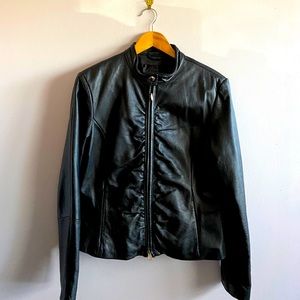 Leather Motorcycle jacket with ruched lapels